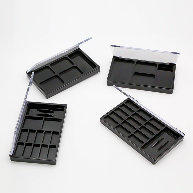 Custom Empty Eyeshadow Palette Case 15 Color Eyeshadow Box With Rectangle Pans Clear Eyeshadow Palette Flip Cover