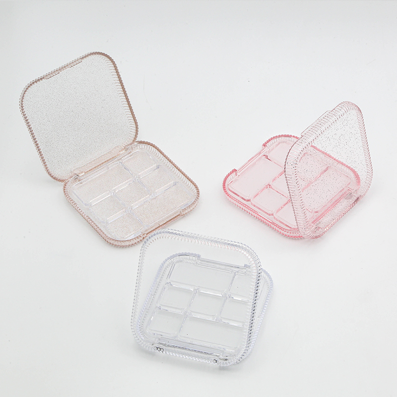 7 Colors Empty square Plastic Eyeshadow Palette with clear Lid Compact case for Eyeshadow