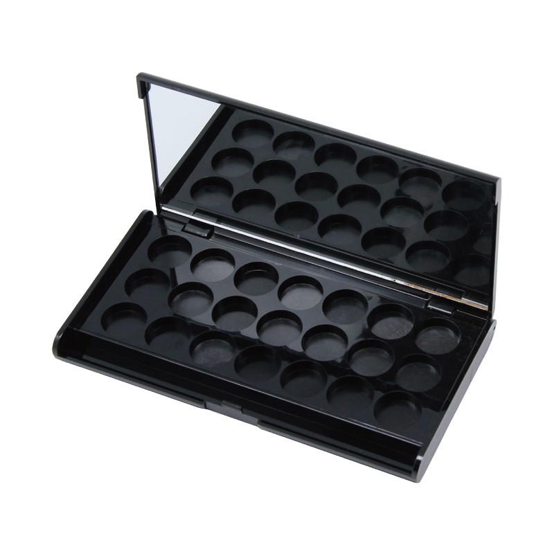 Wholesale Empty 18 Colors Eyeshadow Palette Plastic Private Label Black Rectangle Pan clear Empty Blush case with Mirror