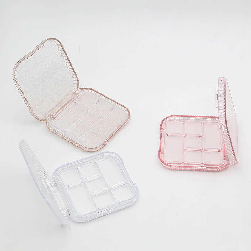 7 Colors Empty square Plastic Eyeshadow Palette with clear Lid Compact case for Eyeshadow
