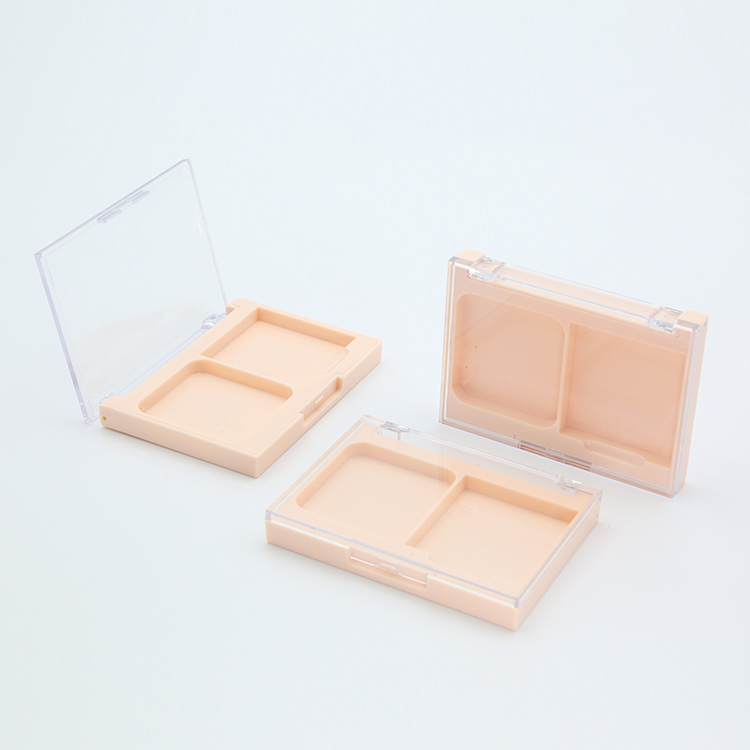 Custom Logo Empty 2 Colors Rectangle Pressed Powder Pallette Flip Cover With Mirror