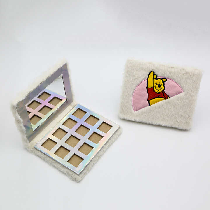 Creative Design Plush Makeup Eyeshadow Palette Cosmetics Set Wholesale 12 Colors Plush Packaging Box Paperboard Cardboard 