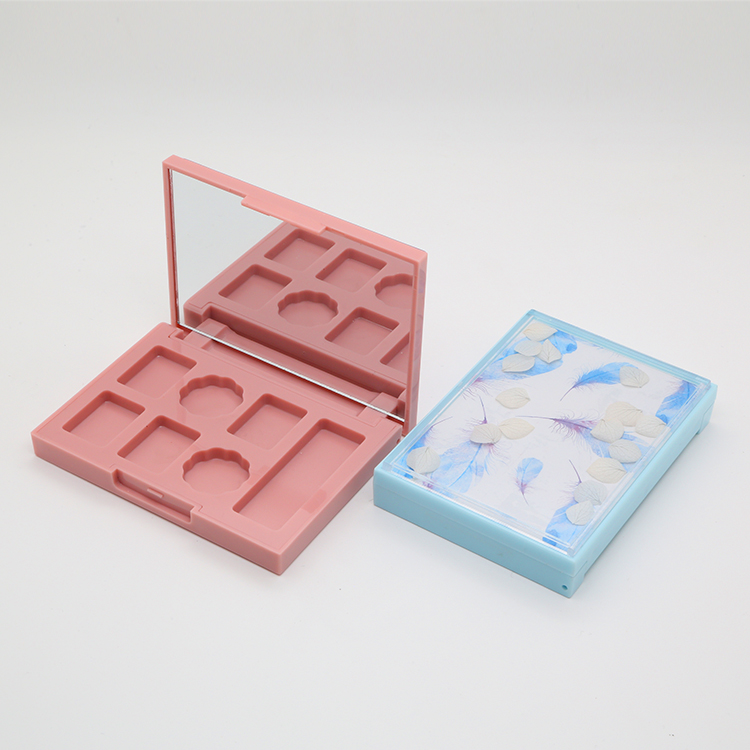 Custom Logo Empty 7 Colors Rectangle Pressed Powder Pallette With Mirror Flip Cover