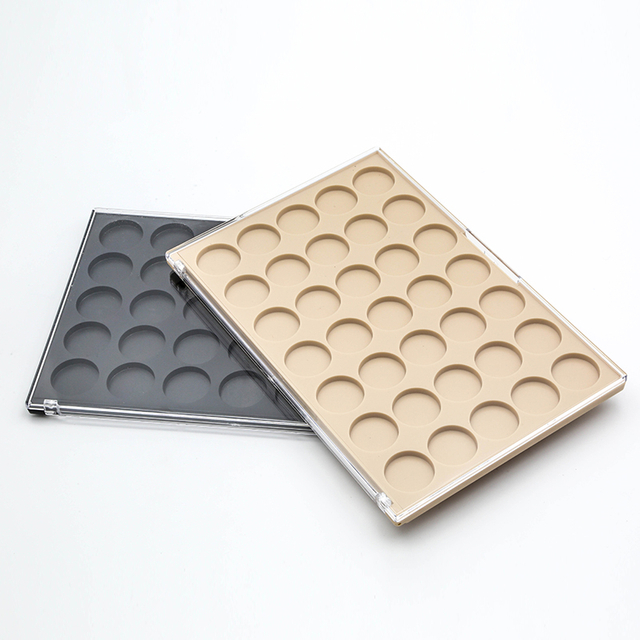 Custom 35 Color Empty Eyeshadow Palette Box High Quality Rectangular Transparent Flip Cover Luxury Eyeshadow Palette
