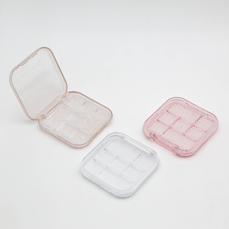 7 Colors Empty square Plastic Eyeshadow Palette with clear Lid Compact case for Eyeshadow